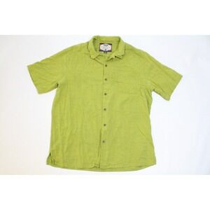 Bahama Bay Club Mens Silk Rayon Short Sleeve Button Down Shirt Lime Green L